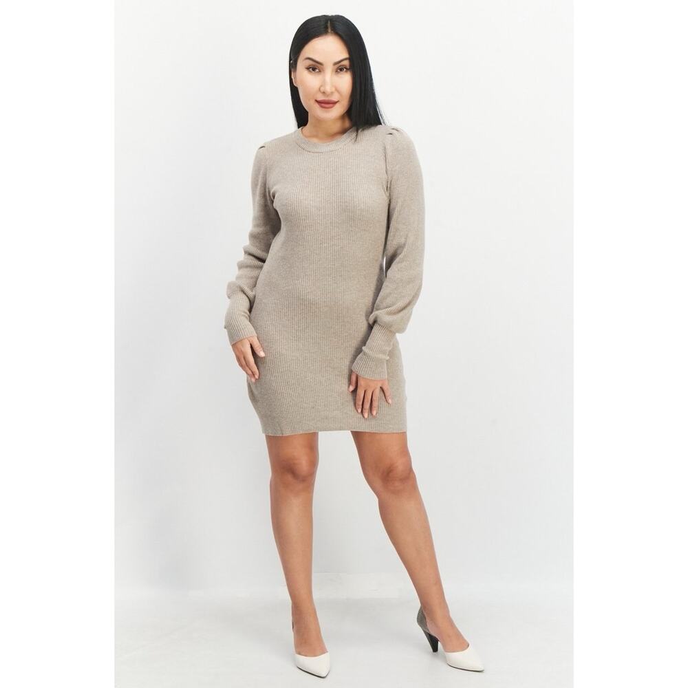 BB Dakota Steve Madden Womens Sweater Dress Medium Taupe Grey Knit Minimal NEW